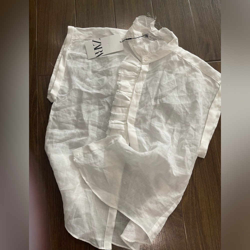 Zara wide leg, cream and linen raffle top - Picture 4 of 6